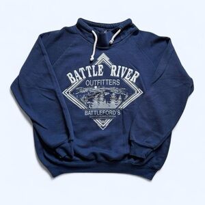 Vintage 1980s Battle River Canada Navy Graphic Pullover Sweatshirt L